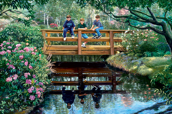 Boys on Bridge. Click here to see enlargement. © Ruth Mayer Fine Art.