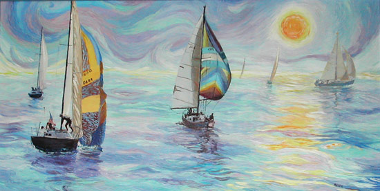 Sunset Sail. Click here to see enlargement. © Ruth Mayer Fine Art.